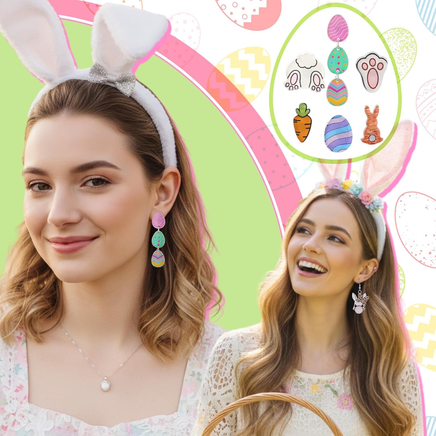 Nosiny 36 Pairs Easter Earrings for Women Bulk Colorful Easter Bunny Dangle Earrings Cute Spring Rabbit Carrot Egg Shaped Jewelry Holiday Gift - Image 5