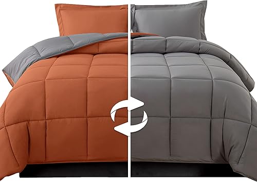 Elegant Comfort Juego de edredón reversible de 3 piezas, acogedor para todas las estaciones, alternativo de plumón suave, acolchado, cosido en caja,