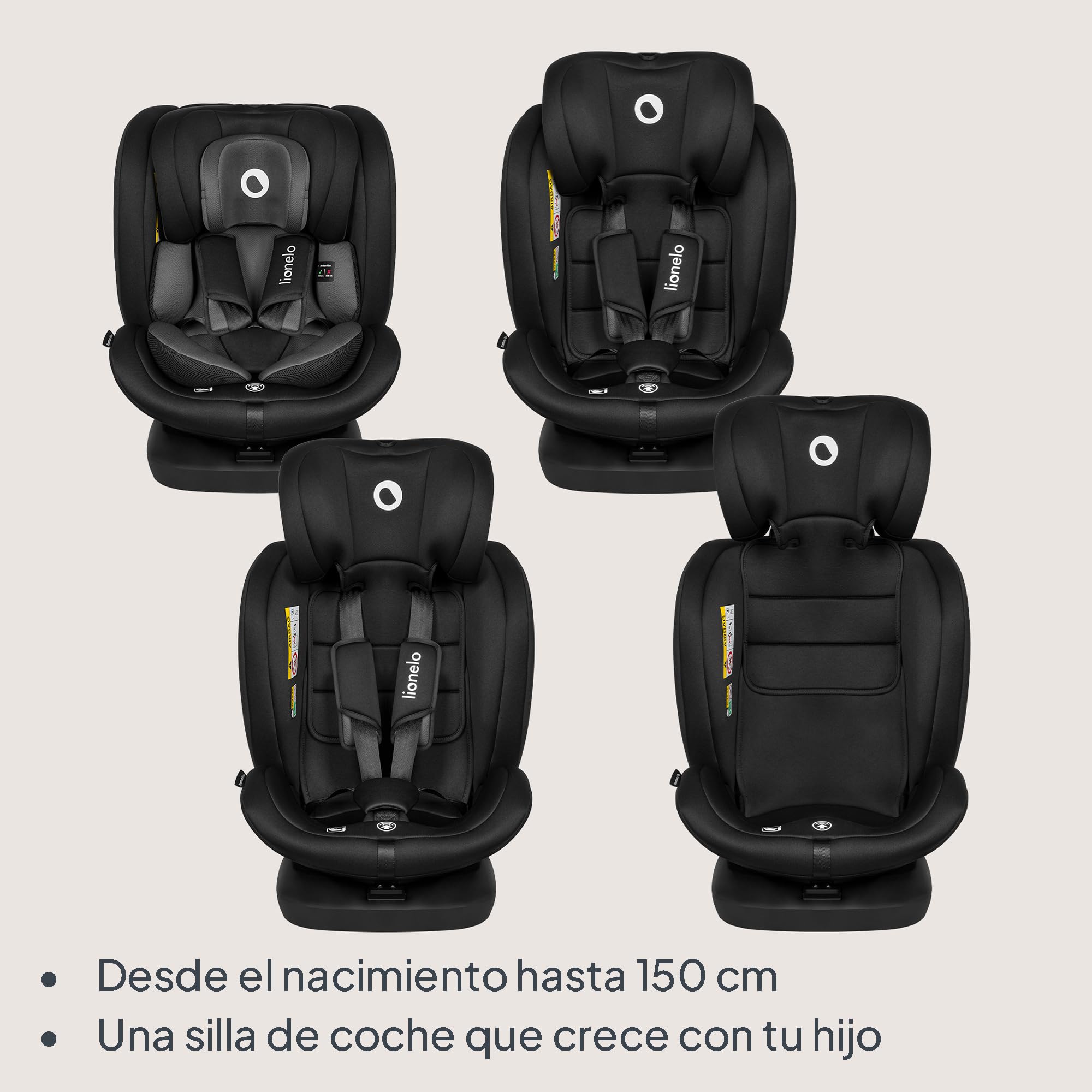 Lionelo Bastiaan i-Size Silla de coche giratoria 360 para niños de 0-36 kg o de 40-140 cm, instalación en sentido de la marcha y en sentido contrario a la marcha, ISOFIX TopTether