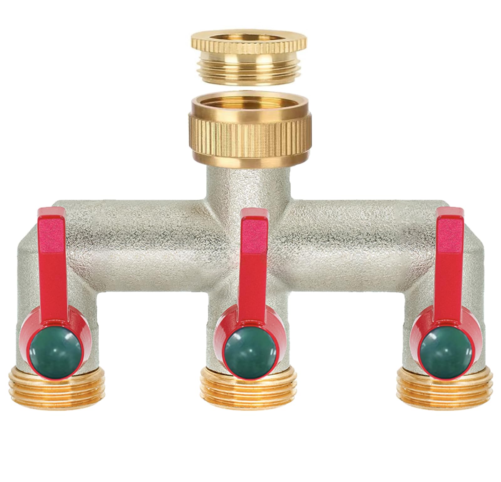 iBamso Brass Garden Hose Splitter, 1/2 inch and 3/4 inch Tap Splitter, 3 Way Tap Connector with On/Off Valves and Extended Handle, Tap Adapter Garden Hose Connector for Garden Outdoor Home