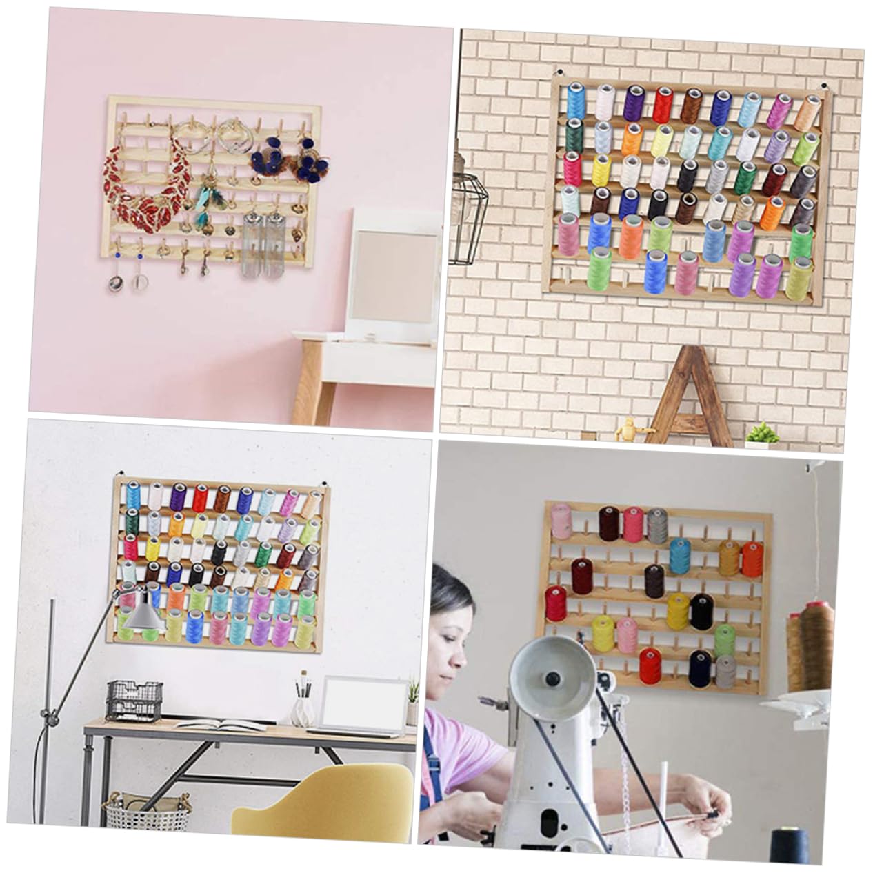 DOITOOL Supporto per Fili da Cucito in Legno Facile da Installare, Portarocchetti da Parete Salva per Organizzare Fili da Cucire in Casa o Laboratorio