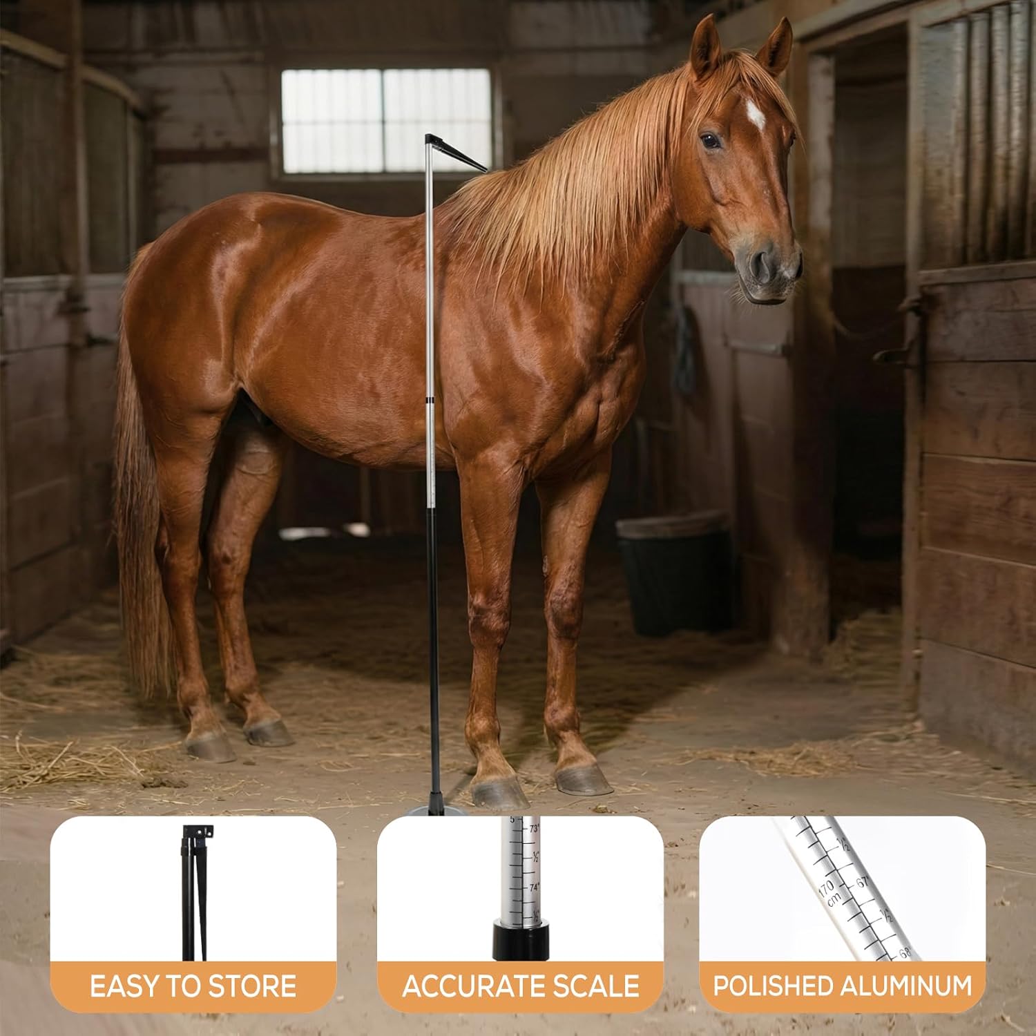 Horse Measuring Stick - Foldable Horse Meter Height Pole for Accurately Measure The Height of Horse Measures 7H to 18H