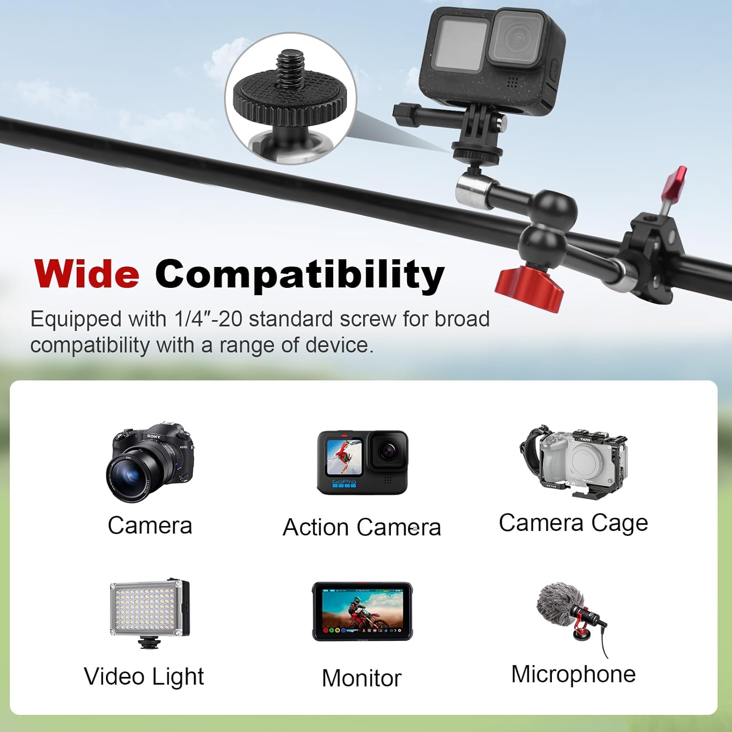 9" Articulating Magic Arm with Super Clamp, Magic Arm Camera Mount with Crab Clamp, Desk & Tube Camera Arm Friction Arm for DSLR Action Camera Monitor Video Light, Max. Load 5.5lbs (SY008)