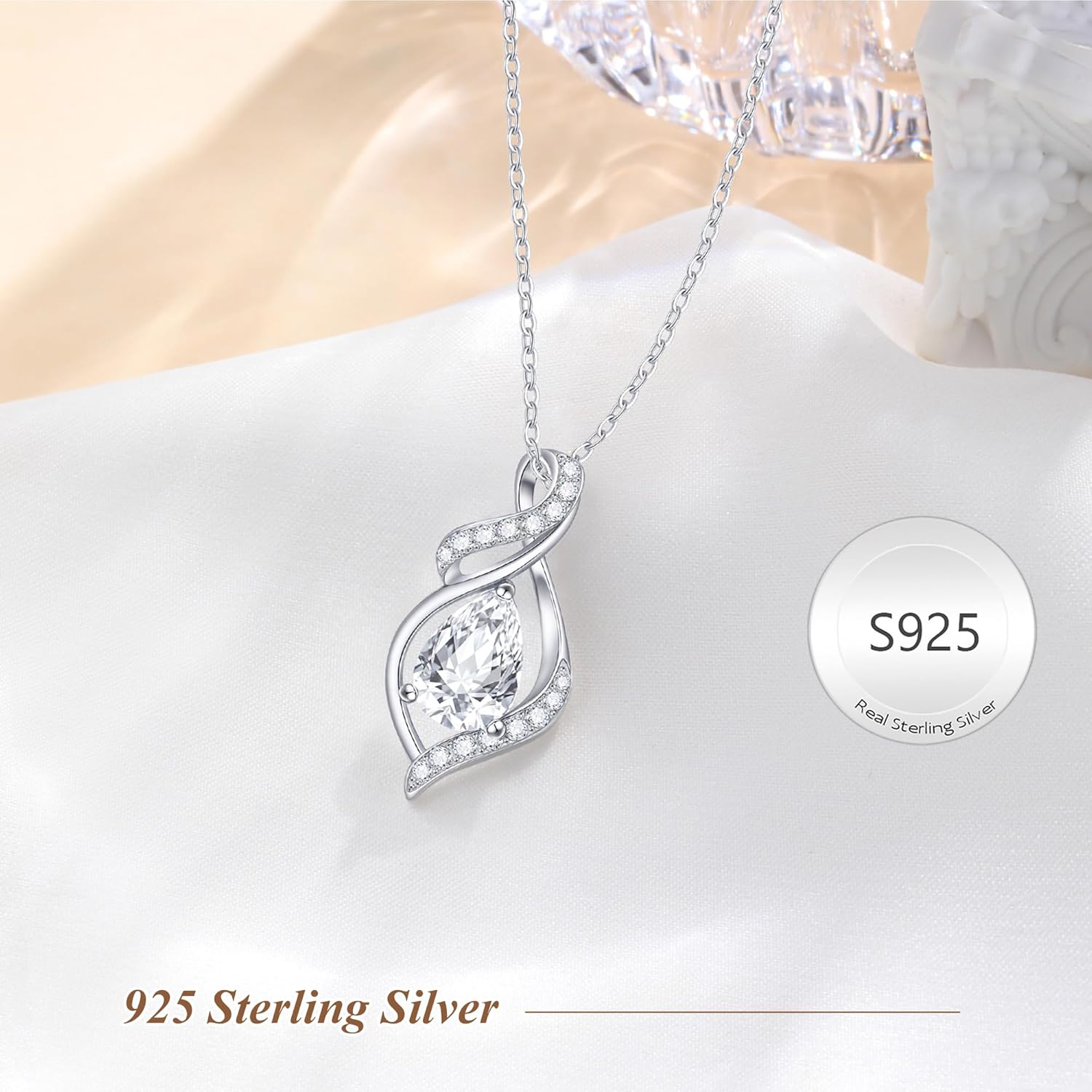 925 Sterling Silver Necklace Jewelry for Women- Exquisite Zircon Trendy Dainty Adjustable Chain Forever Love Pendant Necklace Heart Round Teardrop Birthday Anniversary Valentines Day Gift for Wife - Image 6