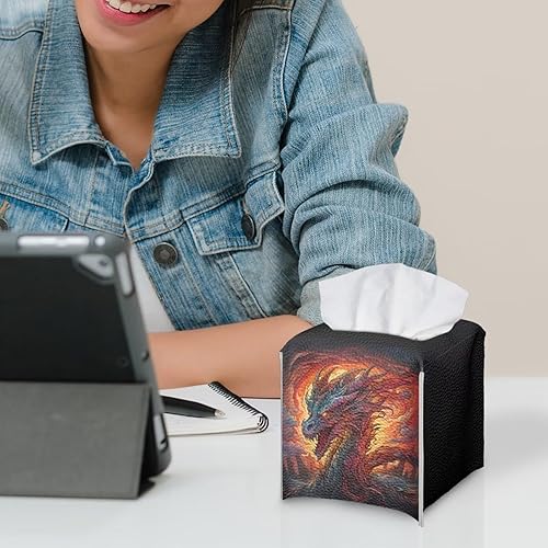 Miniatura 3 de Funda de pañuelos de dragón para caja de pañuelos de piel cuadrada, soporte para caja de pañuelos de papel de seda facial, organizador para baño,