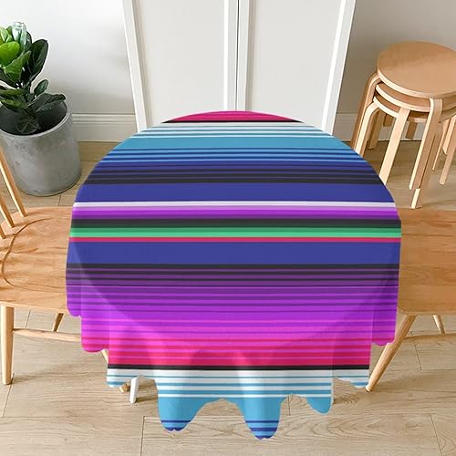 Miniatura 2 de Mantel redondo, color morado, a rayas, tela de poliéster lavable, para casa de campo, al aire libre, vacaciones, invierno, granja, fiesta de Año