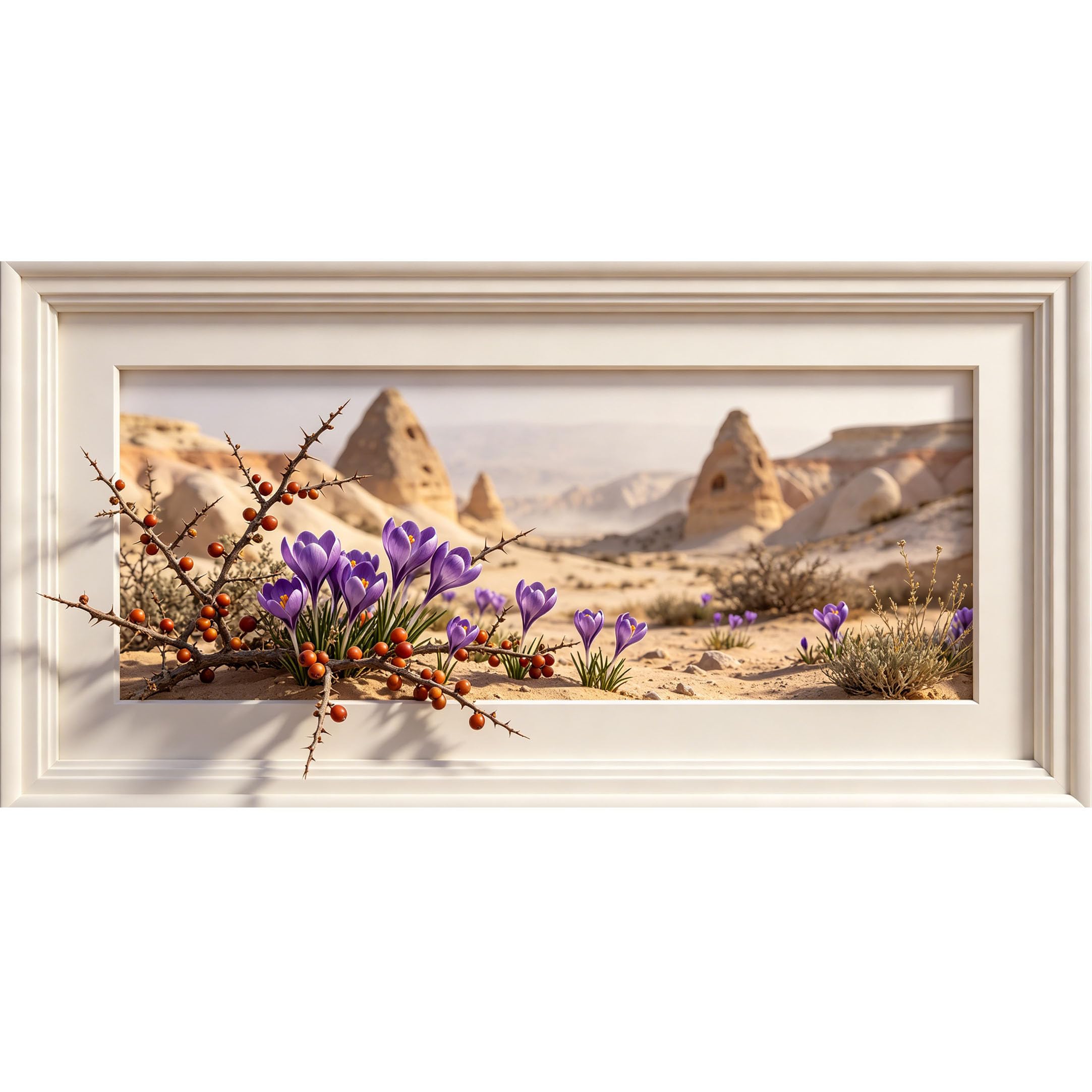Agglomerix 3D Framed Wall Art Purple Crocus Flowers Desert Sandstone Peaks Botanical Landscape Large Size SelfAdhesive Removable Wall Decor Prints Artwork for Living Room Bedroom Office