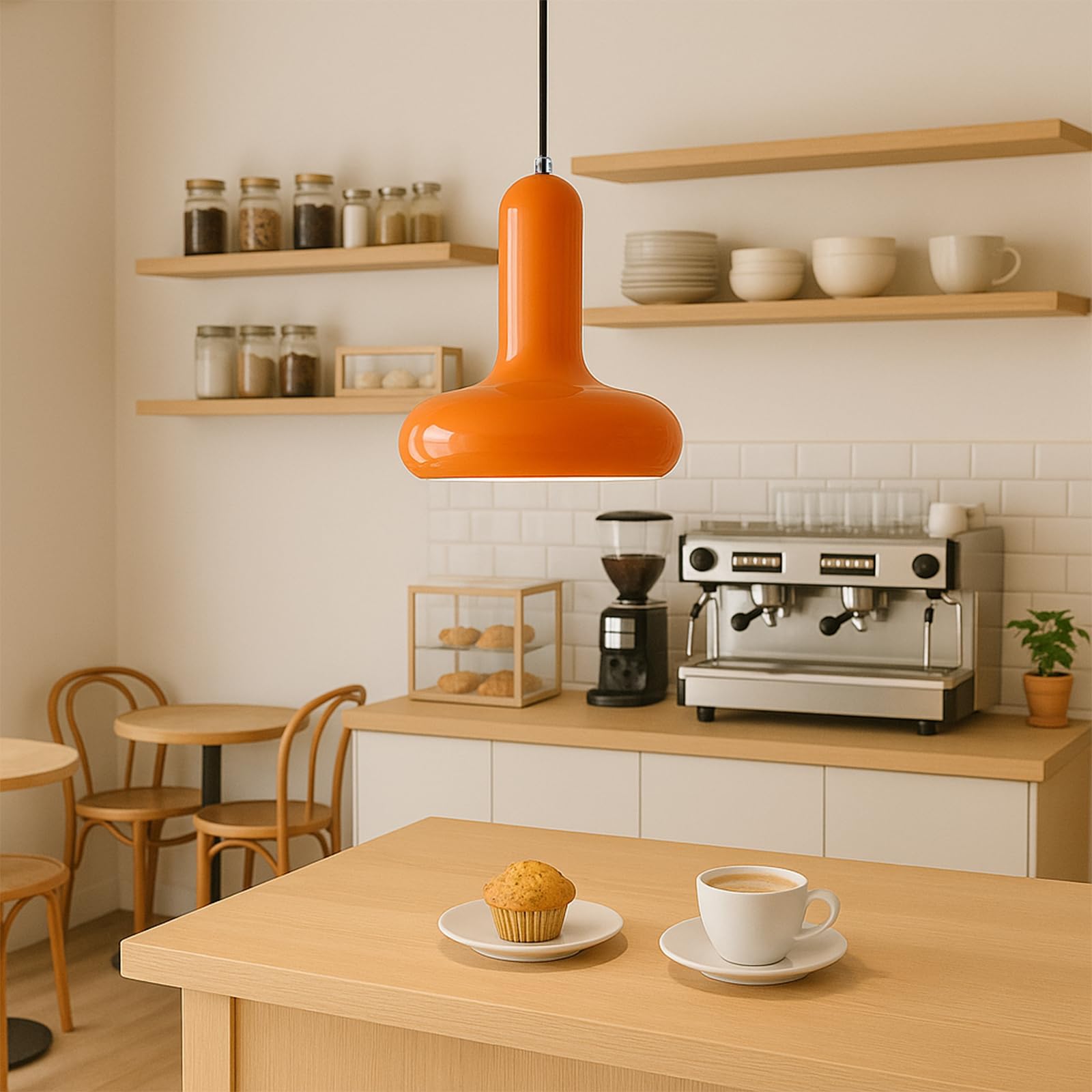Moderne bunte Pendelleuchte mit E27-Fassung und 150cm verstellbarem Kabel,Hängelampe aus Metall mit Lackierung für Küche,Esszimmer,Schlafzimmer,Kinderzimmer oder Café Deckenleuchte (Orange)