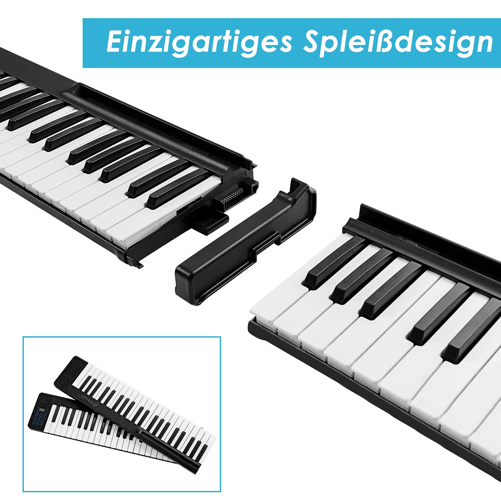 GOPLUS Pianino cyfrowe 88 klawiszy, pianino elektroniczne z torbą do noszenia, 128 rytmów i 128 tonów i 15 demo, interfejs Bluetooth/MIDI/USB, ładowalna konstrukcja, dla początkujących muzyków (czarne