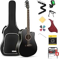Vista 1 de Donner guitarra acústica negra para principiantes, adultos, adolescentes, kits de iniciación - Juego completo de guitarra acústica
