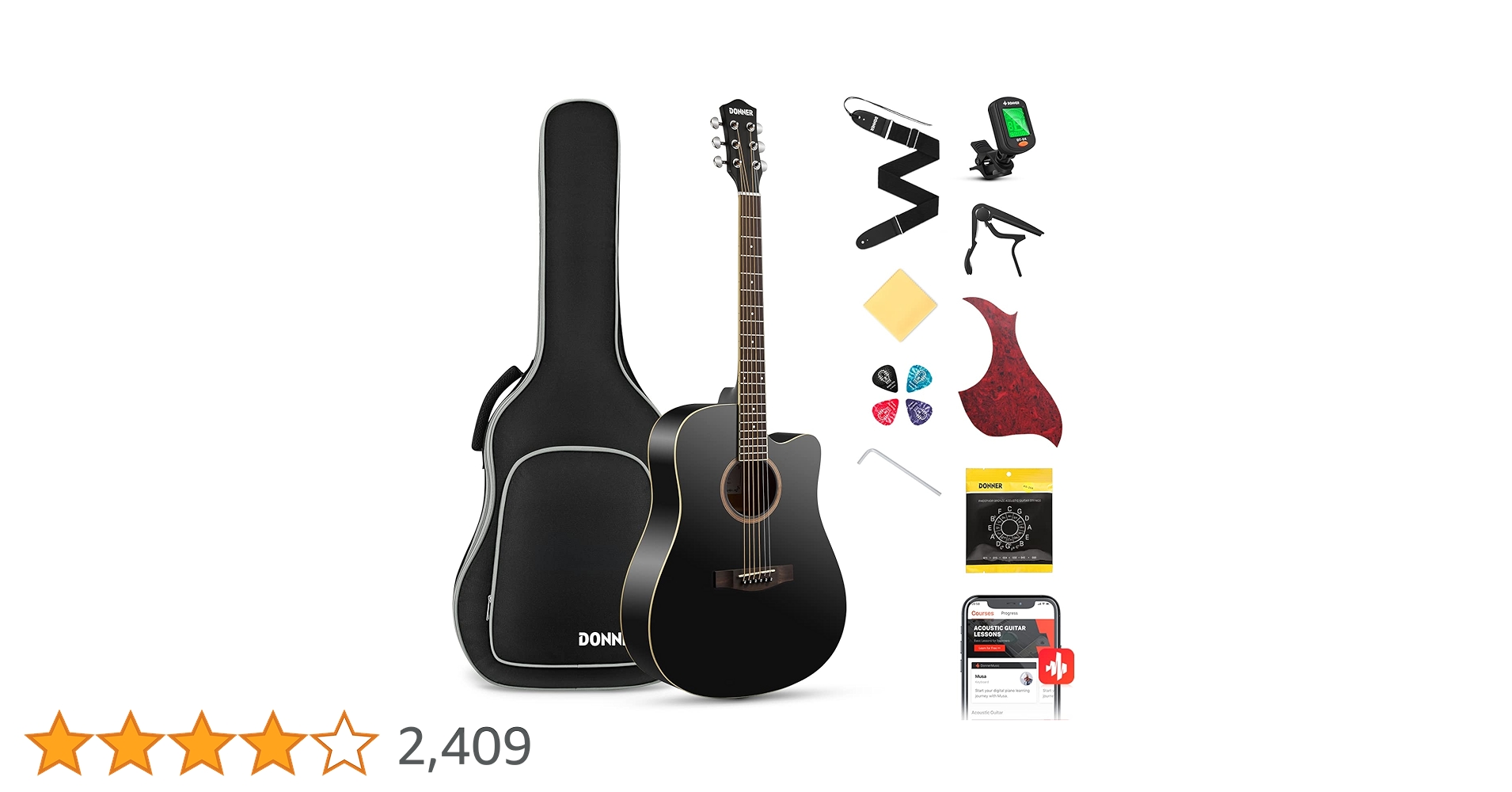 Donner ドナー　初心者〜経験者の方に！アコースティックギター Amazon | Donner アコースティックギター 初心者セット 41インチ