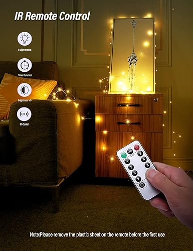 Miniatura 4 de Mikasol Guirnalda de luces de hadas, 4 paquetes de luces LED, funciona con pilas, alambre de cobre impermeable con control remoto, luces de hadas
