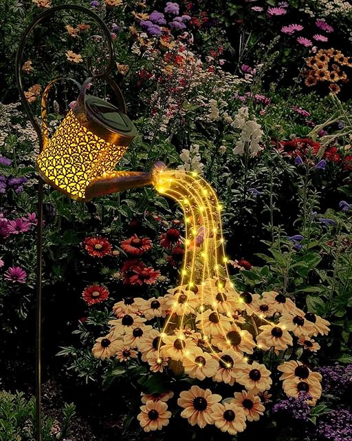 KALAHOL Solar Watering Can Lights for Outdoor Garden, 36pcs LED Garden Solar Lights, IP65 Garden Ornaments Outdoor, Warm Yellow Light Garden Lamps for Yard Pathway (with Bracket)