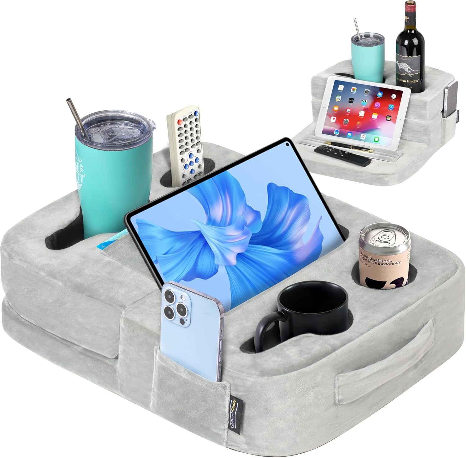 TabCouchCaddy Couch Cup Holder Tray & Tablet Pillow Stand