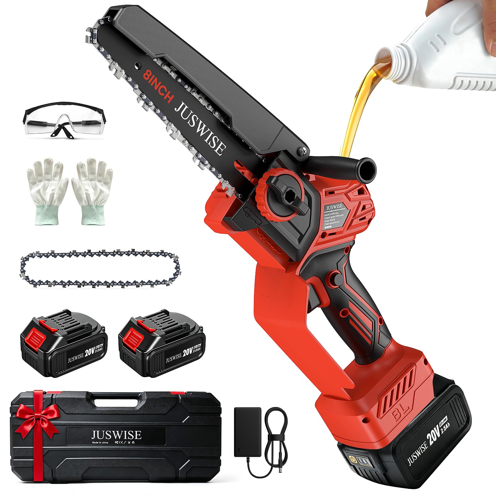 Mini Chainsaw Cordless, 8 Inch Electric Chain Saw with 2×3.0Ah Batteries