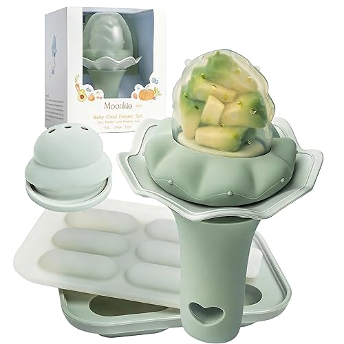 Miniatura 11 de Moonkie Alimentador de frutas para bebés con bandeja congeladora, alimentador de alimentos de silicona sin BPA para alimentación autónoma infantil,