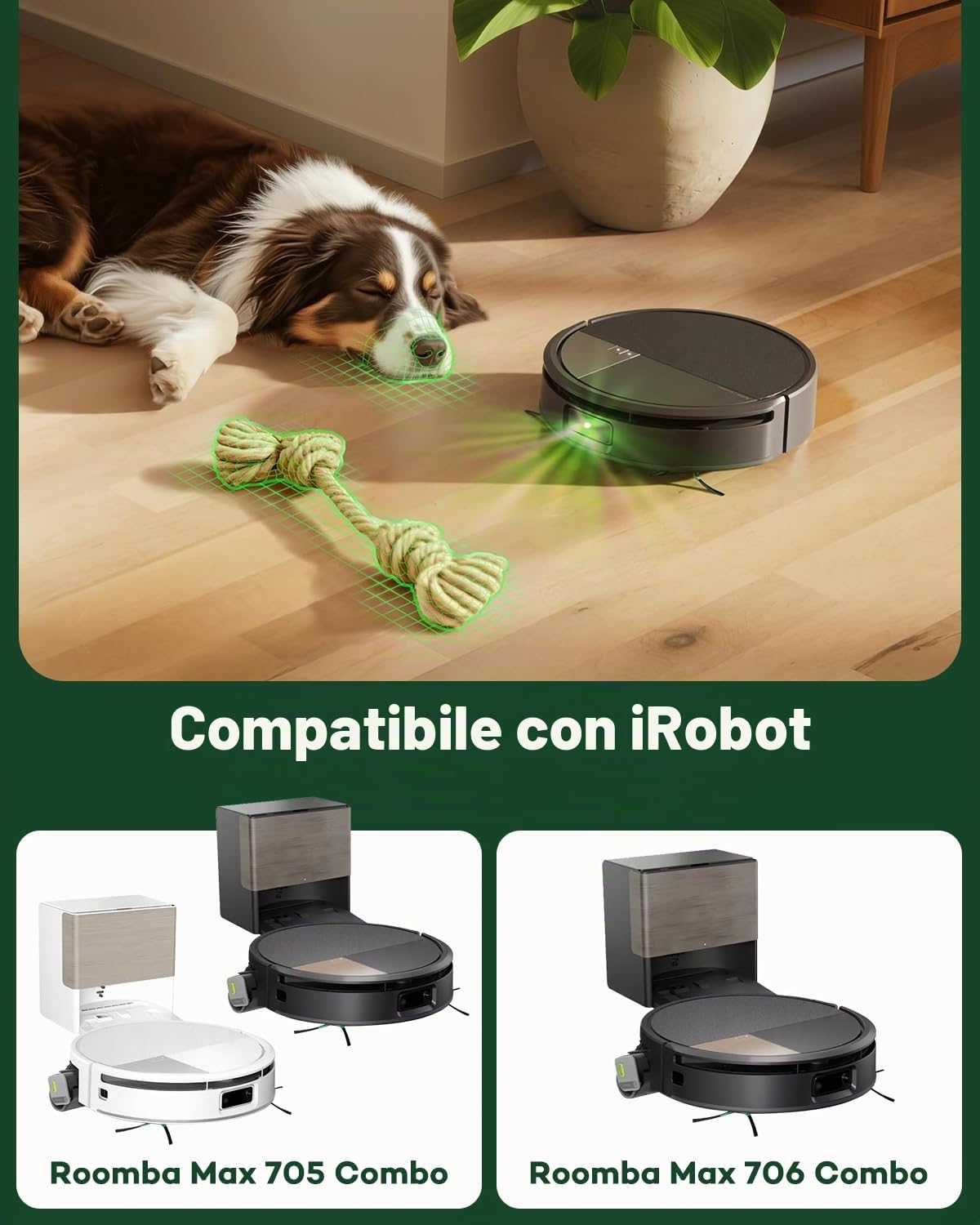 Chuancheng 19 accessori per robot aspirapolvere iRobot Roomba Max 705 Combo/706 Combo/Max serie 700, 2 spazzole principali, 1 mocio a rullo, 6 filtri, 6 spazzole laterali, 4 sacchetti per la polvere