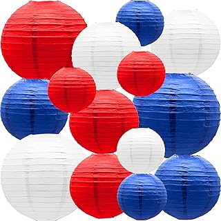 Paper Lanterns Party Decorations Red and Blue Independence Day - Hanging Paper Lanterns Indoor Outdoor - 4th of July Day P...