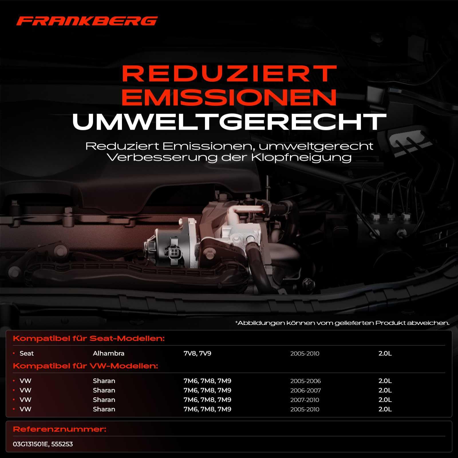 Frankberg Zawór AGR kompatybilny z Alhambra 7V8, 7V9 S-h-a-r-a-n 7M6, 7M8, 7M9 2.0 TDI MPV 2005-2010 03G131501E