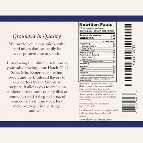 Miniatura 2 de Shawhan Farms Hatch Chile Salsa Starter Mix  Sin OMG  Mezcla de condimentos auténticos calientes y dulces  Just Add Tomates  Tarro de 4.11 onzas