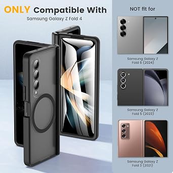 Magnetic for Samsung Galaxy Z Fold 4 Case with Hinge Protection Black
