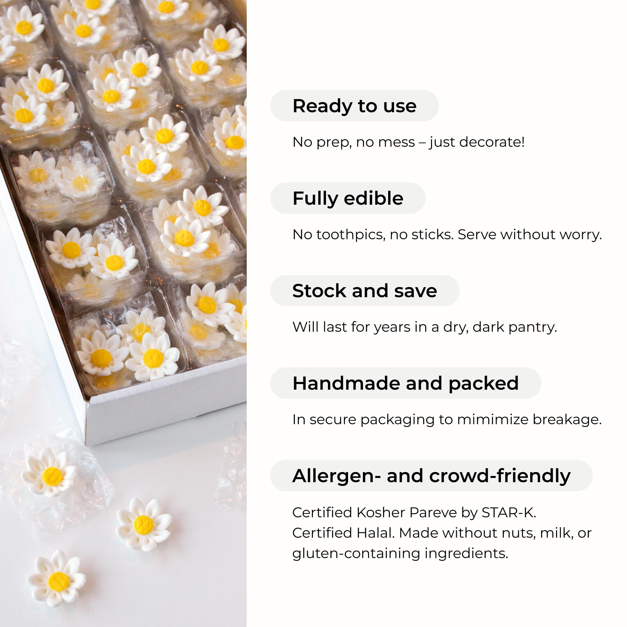 Snapklik.com : 36 Count Edible Daisy Cake Decorations, Mini Edible ...