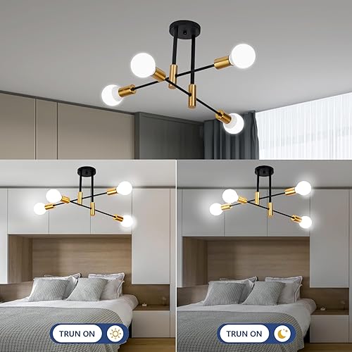 Miniatura 5 de ADFIRAY 360 candelabros Sputnik modernos ajustables, lámpara industrial Sputnik para dormitorio, lámparas colgantes de mediados de siglo con base