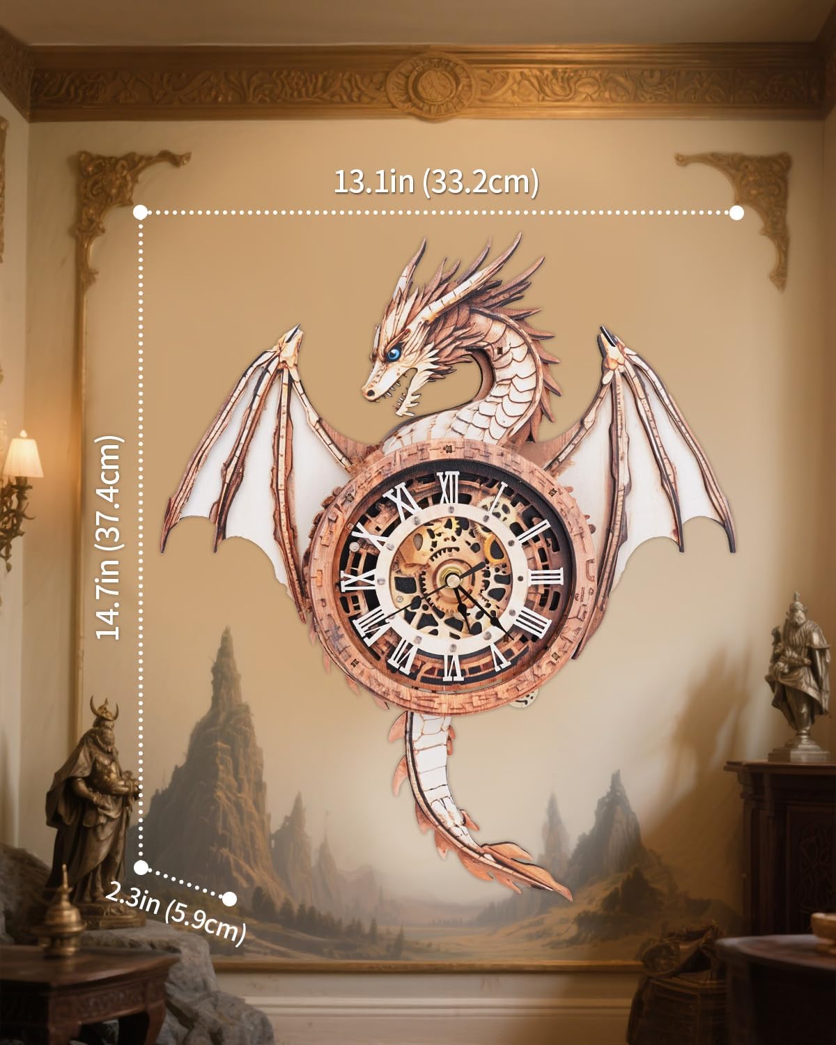 3D Puzzles for Adults, 3D Puzzle Dragon Clock Kit (with Pendulum), Wooden Puzzles for Adults Home Wall Decor Dragon Clock Christmas Day Puzzle Gifts for Men Women