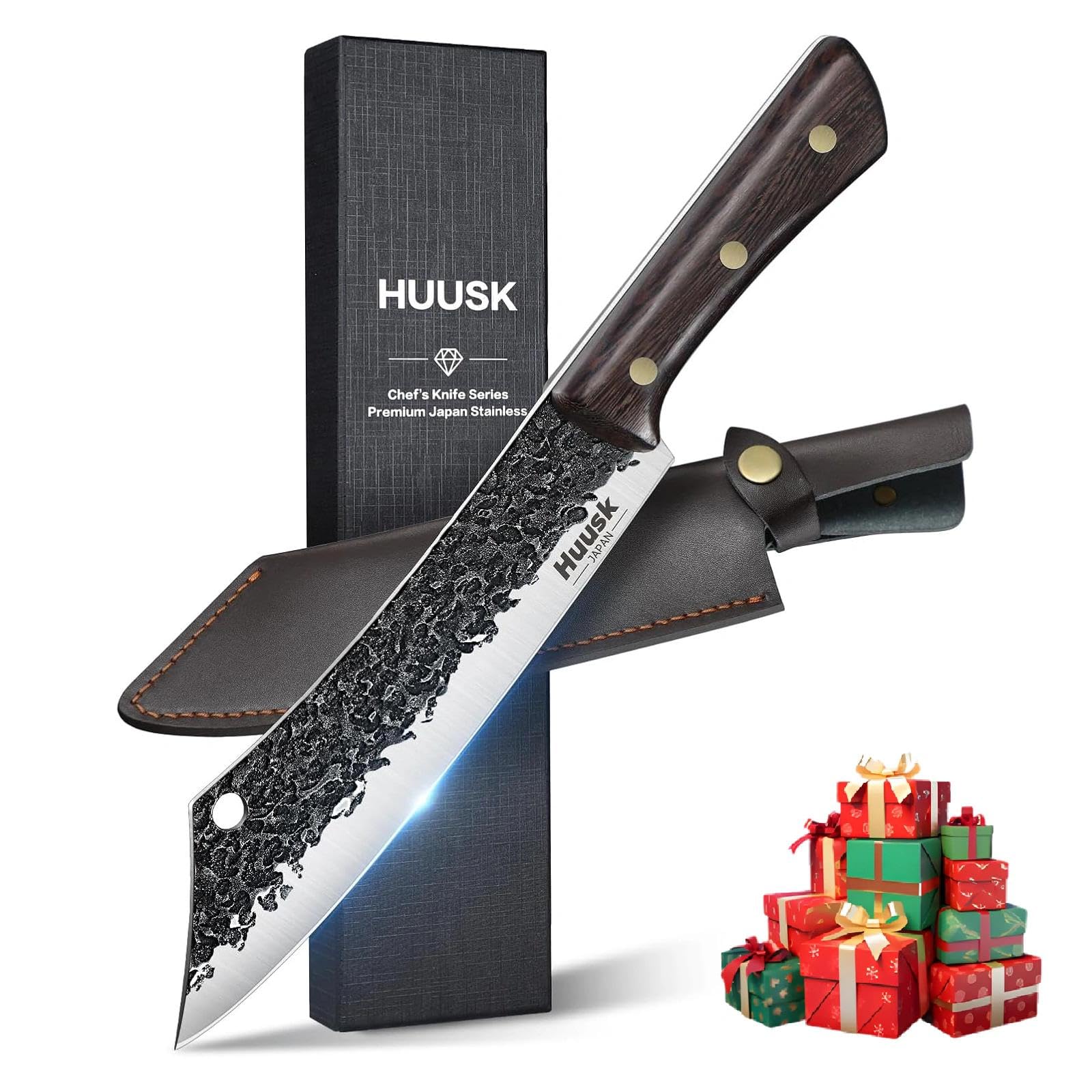 Huusk Meat Cleaver Knife with Sheath, Hand Forged Chopping Butcher Knives — Amazon image 9