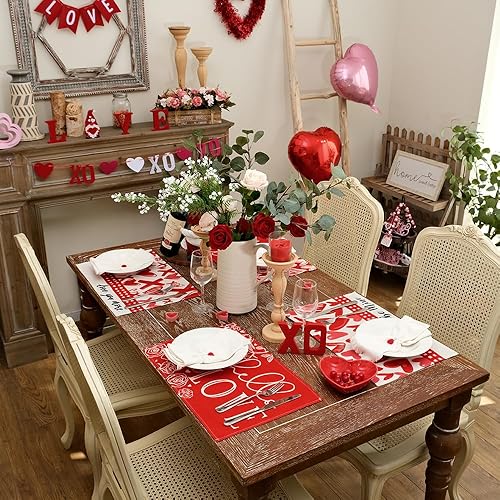 Miniatura 2 de ARKENY Juego de 4 manteles individuales con diseño de corazones y rosas rojas para el día de San Valentín decoración de interiores para mesa de