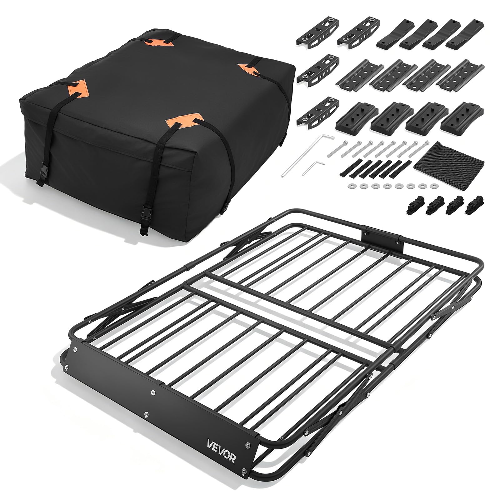 VEVOR Portaequipajes para Techo 129,5 x 91,4 x 10,2 cm Plegable, Cesta de Techo para Coche Carga de 90,72 kg, Portaequipajes de Coche para Todo Tipo de Clima, Cesta de Equipaje para SUV, Camioneta