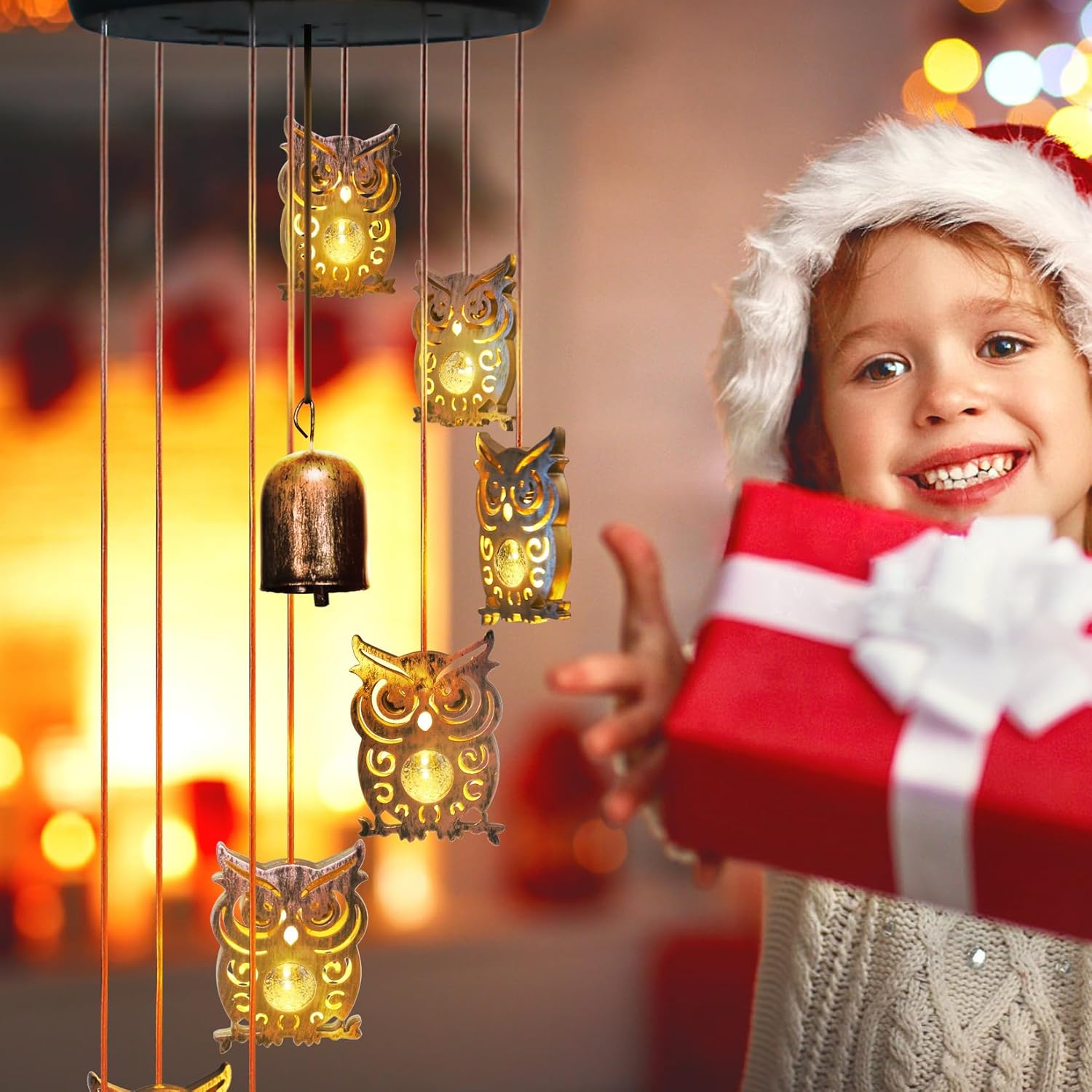 8 LED Solar Upgrade Owl Wind Chimes Outdoor,Mom Gifts for Mothers Day Grandma Wife Gift Solar Owl Wind Chimes for Outside,Hanging Lights Warm LED,Outdoor Owl Decor Christmas - Image 2