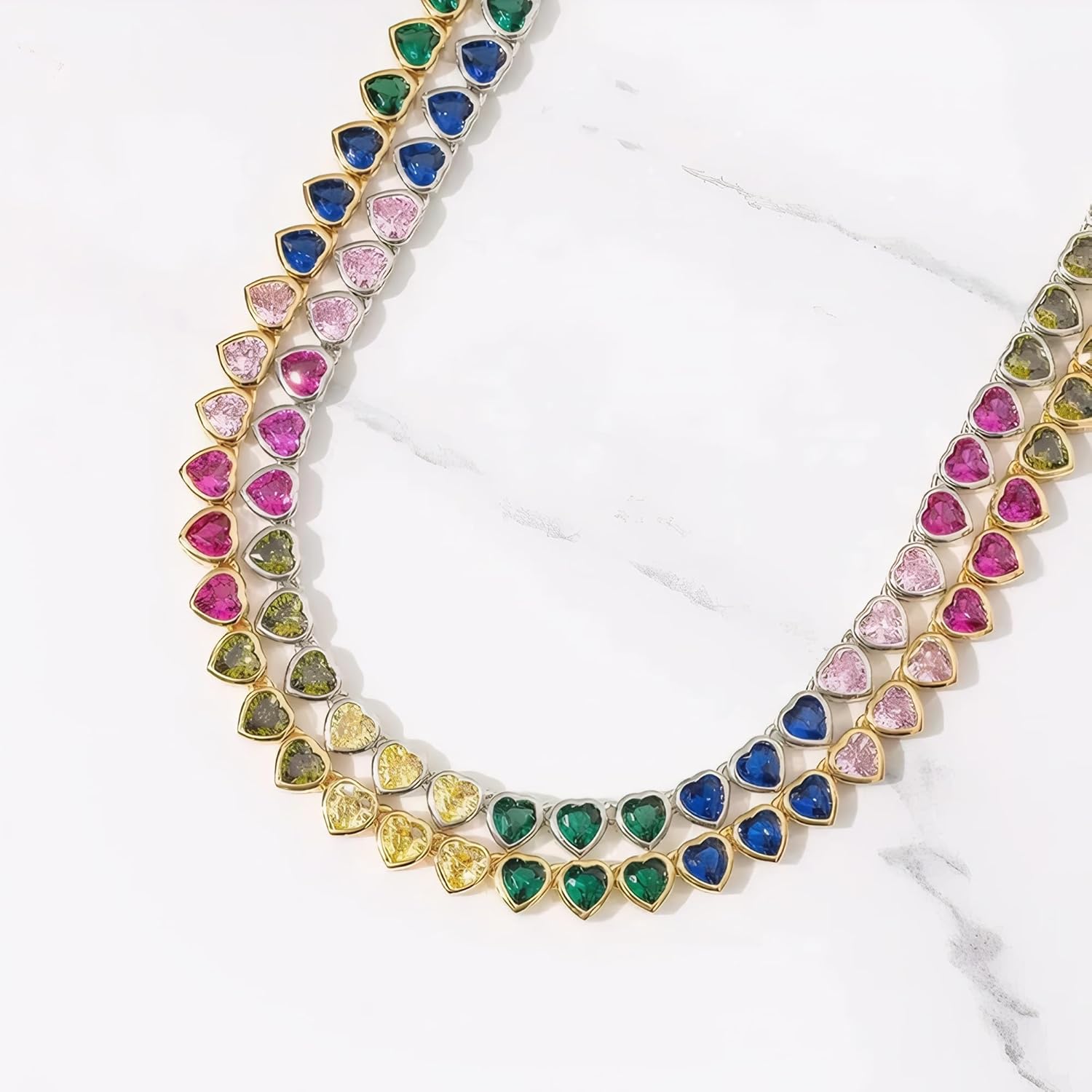 Rainbow Heart Tennis Chain Necklace, 18 Inch Iced Out CZ Crystal Colorful Choker, Trendy Hip Hop Jewelry Gift for Women - Image 7