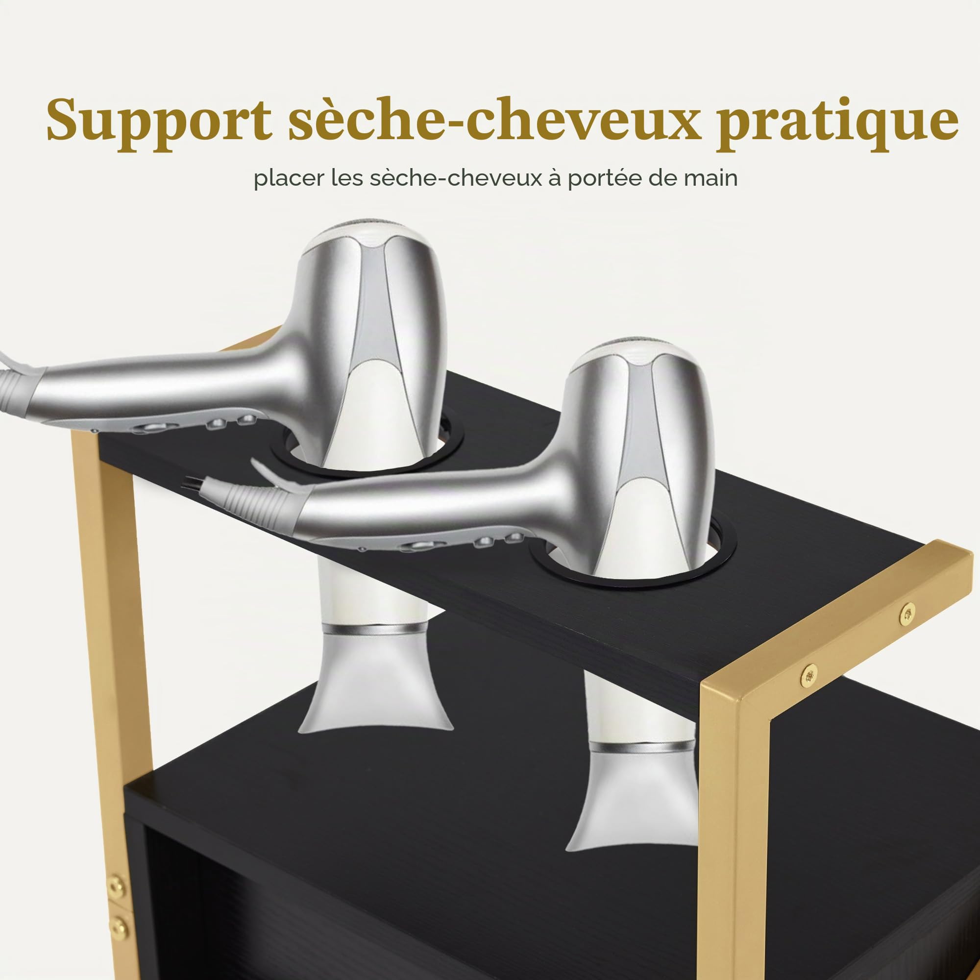 MCombo Chariot de coiffure 3 tiroirs noir doré 30x40x97 cm