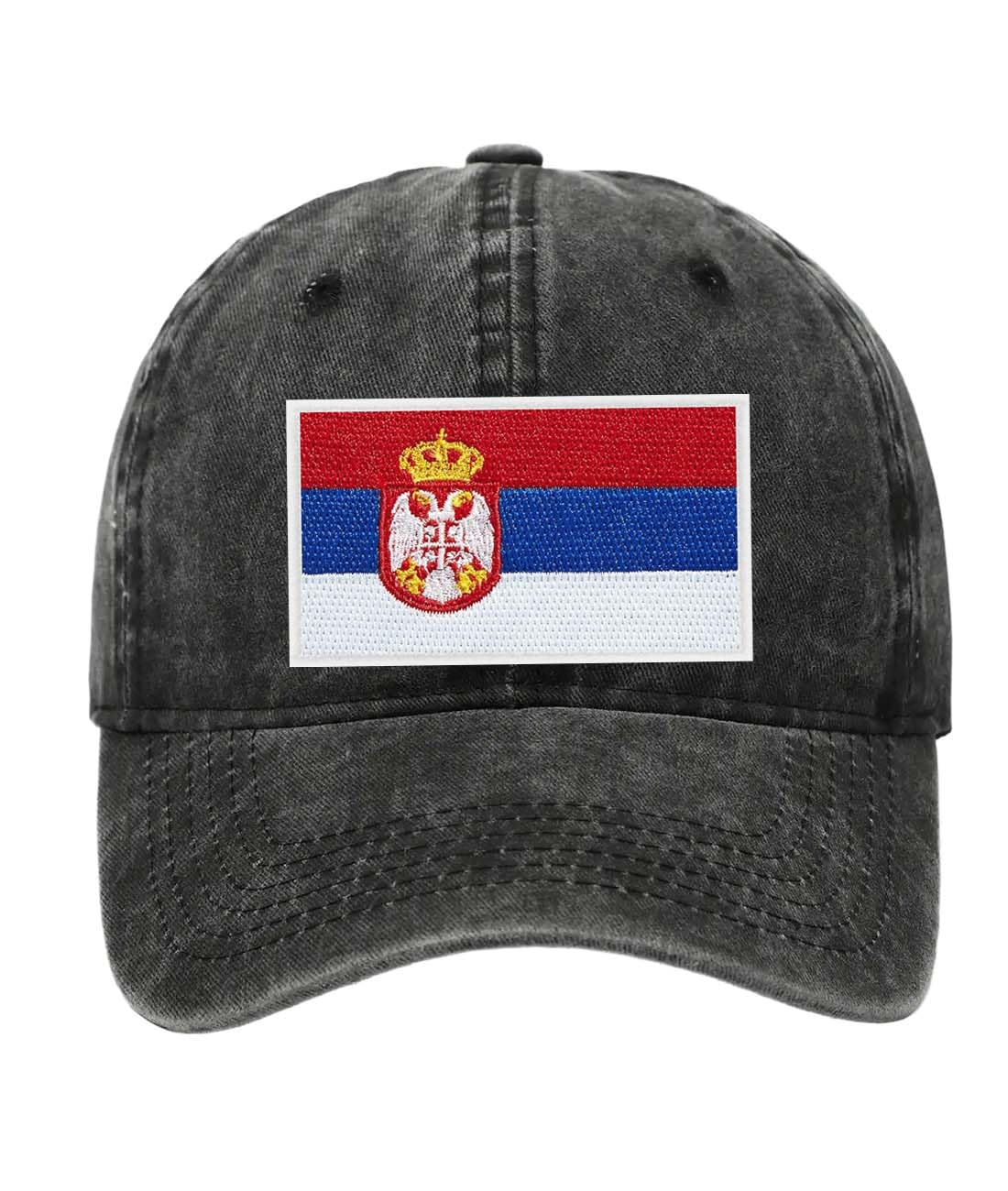 Petite Pine Serbia Baseball Cap with Washed Cotton Fabric,Hat with Embroidered by Serbian Patch,Sun Hat,Adjustable Baseball Cap for Unisex Men Women Teens Washed Baseball Cap(Black)