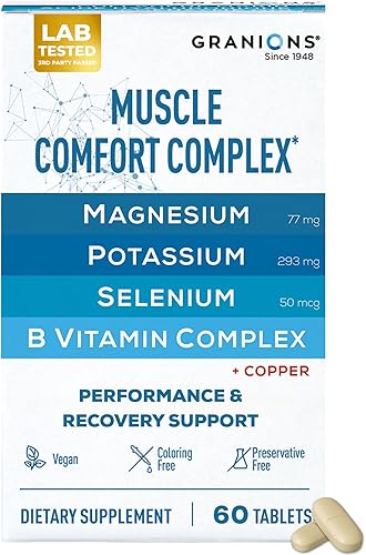 Granions Muscle Comfort Complex  Píldoras relajantes musculares naturales con magnesio, potasio, selenio, cobre y vitaminas B  Relajante diario para