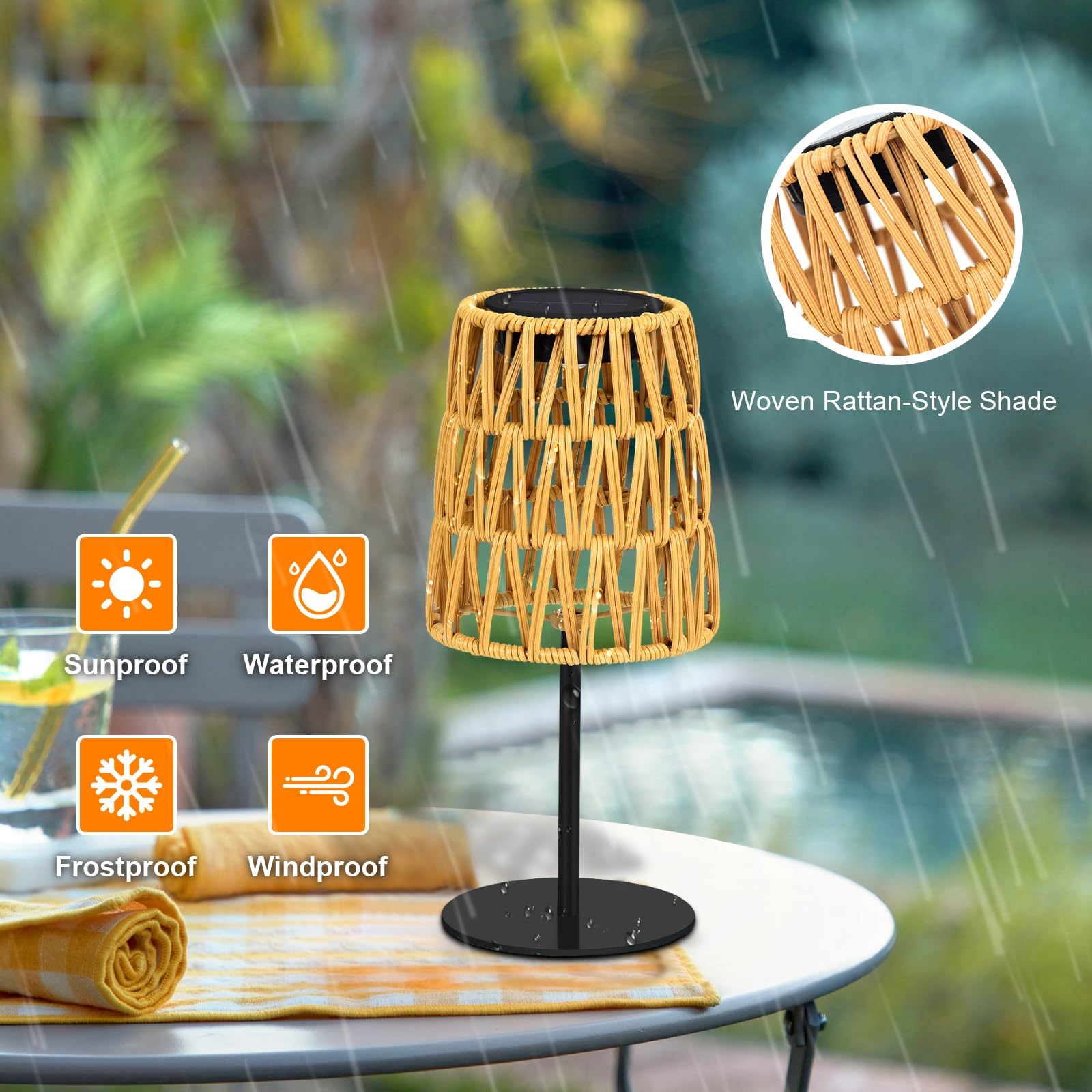 【4pcs Solar Tischlampe Outdoor Wasserdicht】Wiederaufladbare LED Solarlaterne für Garten Hof, Solarleuchten Außen Kabellose Tisch Rattan Lampe, Kleine Decklampe für Balkon Terrasse, Garten Geschenke