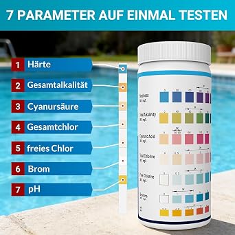 Pool Test Strips 7-in-1 Professional Tester for Pools Hot Tubs and Spas for Measuring Chlorine pH Value Cyanuric Acid Bromine Total Hardness and Total Alkalinity 100 Sticks