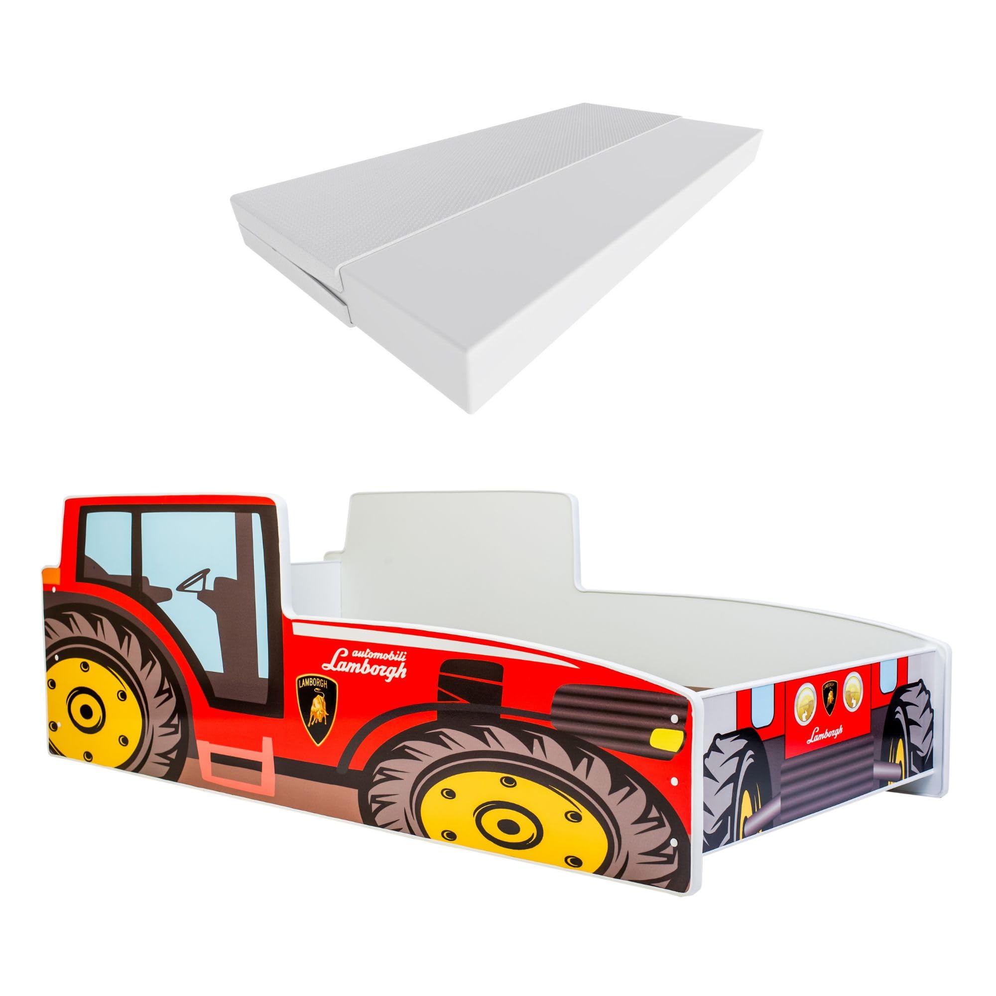 KOBI Kinderbett mit Rausfallschutz Bauernhof | Roter Traktor | 160 x 80 cm | Jugendbett mit Matratze | Kinderbetten Jungen Mädchen | Einzelbett Kinder Bett Autobett