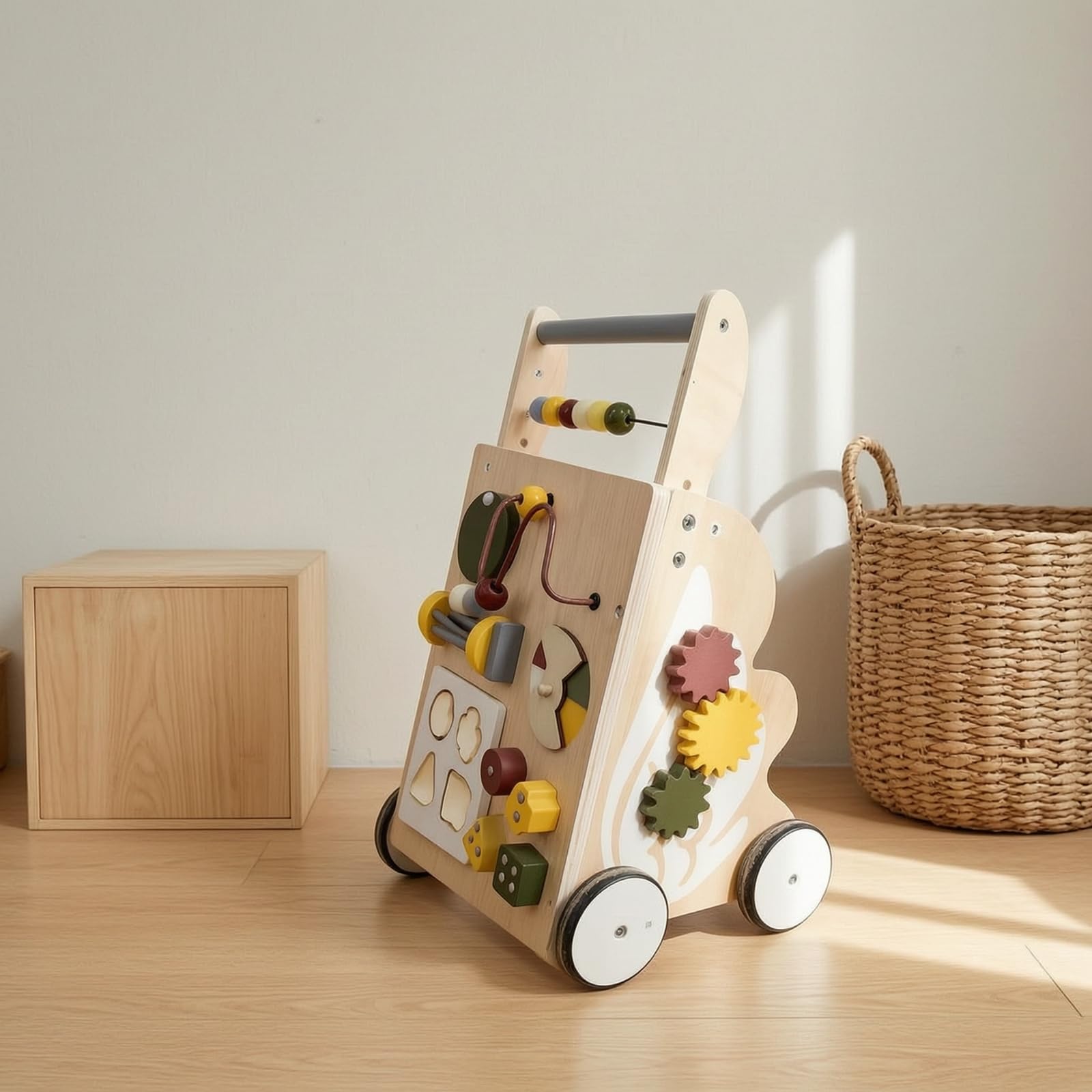Gralara Carrello per Imparare a Camminare in Legno Multifunzionale Carrello per Imparare a Camminare con Attività Stabile con Centro Attività