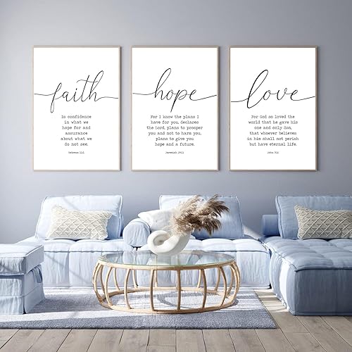 Faith Hope and Love Bible Verses 3 Piece Canvas Wall Art Decor Serenity Prayer Wall Art or Living Room Large Size Christian Art Religious Quotes Wall Decor Unframed Love Wall Art Prints 24x36 Inch Unframed