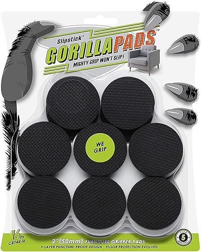 GorillaPads CB144-16 - Almohadillas antideslizantes para muebles y suelos (juego de 16 agarres), protectores redondos de 2 pulgadas para debajo de