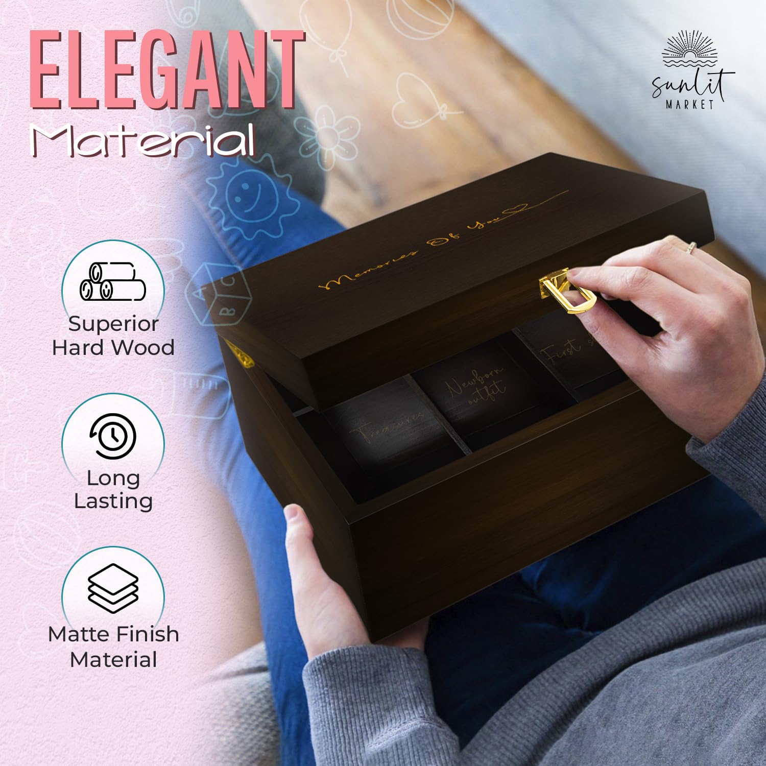 Caja de recuerdos de madera para bebé con bolsa para dientes de hada, caja de recuerdos para recién nacidos con cerradura resistente, caja de almacenamiento de recuerdos de bebé atemporal, caja de