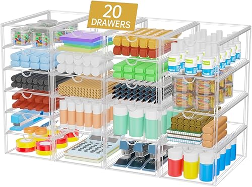 Miniatura 3 de Organizador de maquillaje acrílico con 20 cajones, 4 cajones de almacenamiento transparentes, organizador de cajones de acrílico y almacenamiento