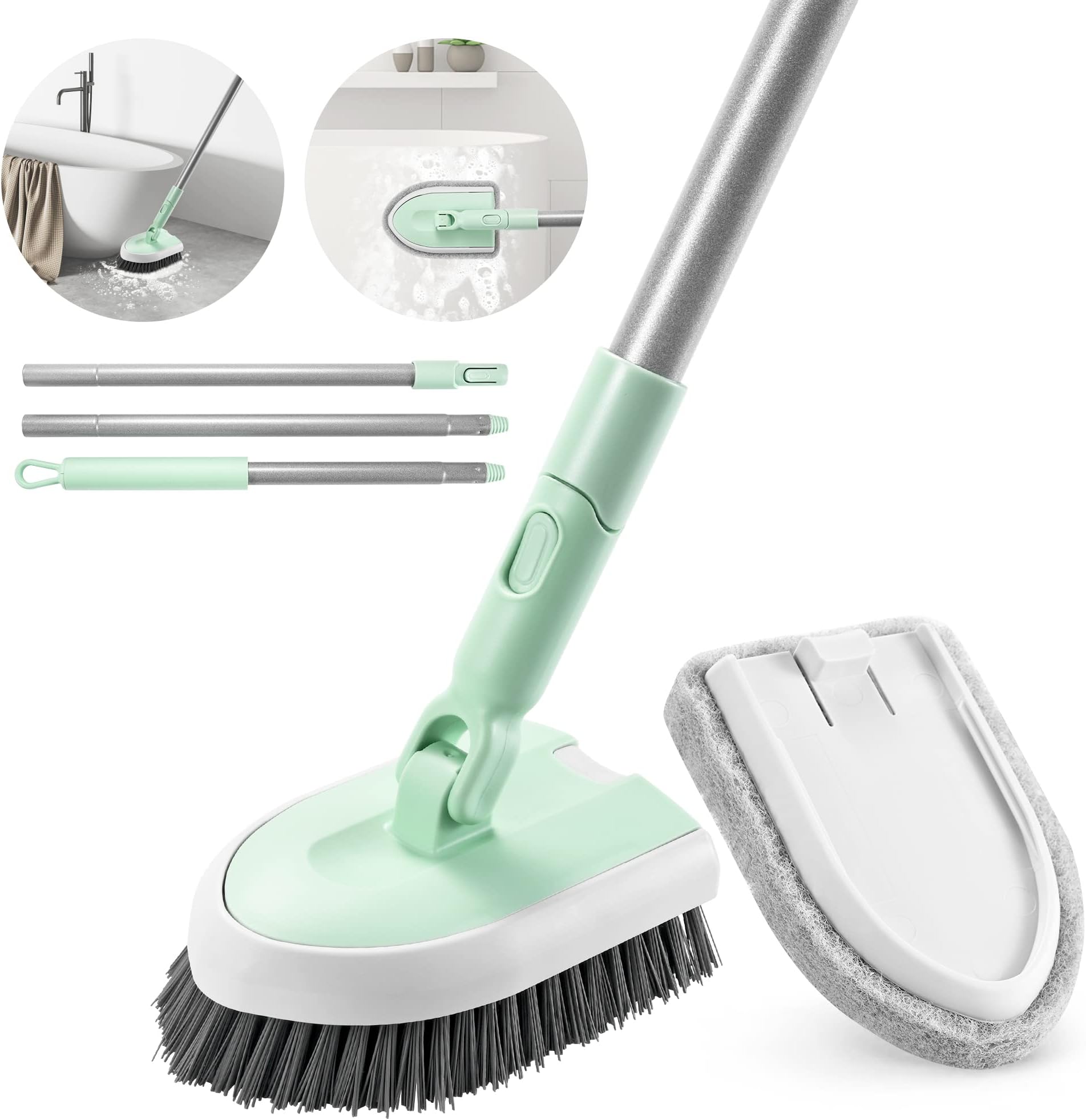 Shower Scrubber with Long Handle for Cleaning, 2 in 1 Tub and Tile Scrubber, Interchangeable Scrub Brush Attachment for Cleaning Bathroom Bathtub Floor Wall
