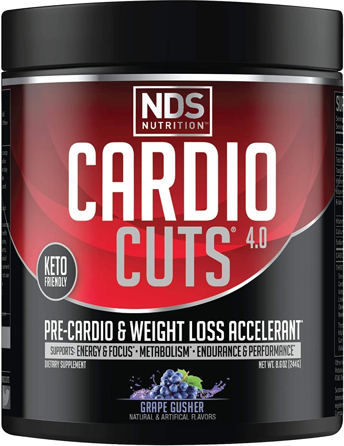 Cardio Cuts NDS Nutrition 4.0 Pre Workout Supplement - Advanced Weight Loss and Pre Cardio Formula with L-Carnitine, CLA, MCTs, L-Glutamine, and Safflower Oil - Grape (40 Servings)