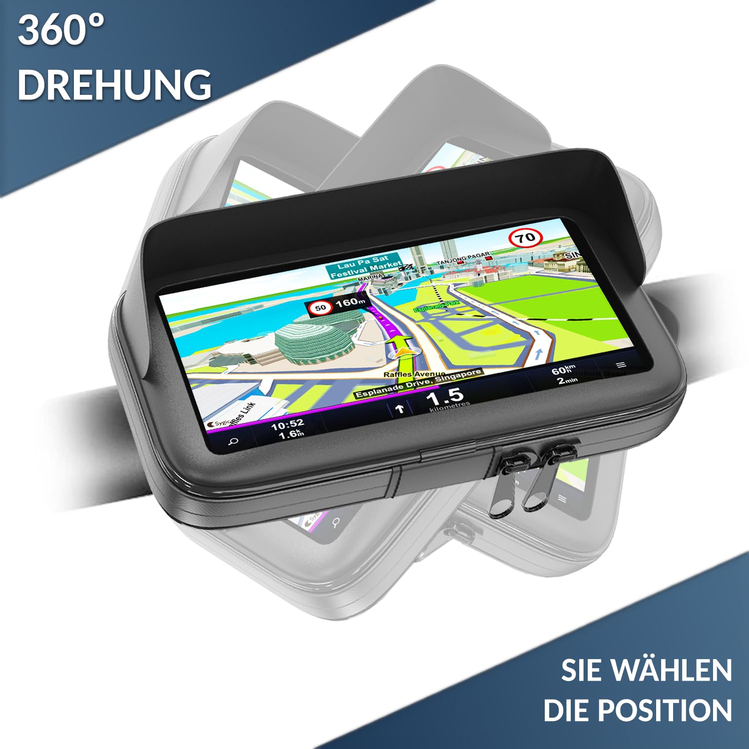 Motorrad handyhalterung wasserdicht mit Ladegerät 2.1A Schnellverbindung Handytasche mit Blendfreies Visier gültig für Smartphones bis 7,5" unzerbrechliche Lenkerhalterung