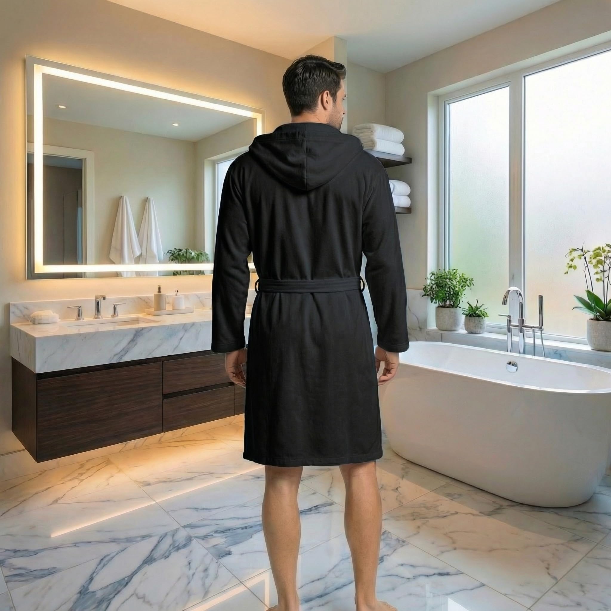 Intimitaly Accappatoio in Microfibra con Cappuccio, Tasche e Cintura, Unisex, Asciugatura Rapida, Traspirante, Disponibile in Vari Colori - 3