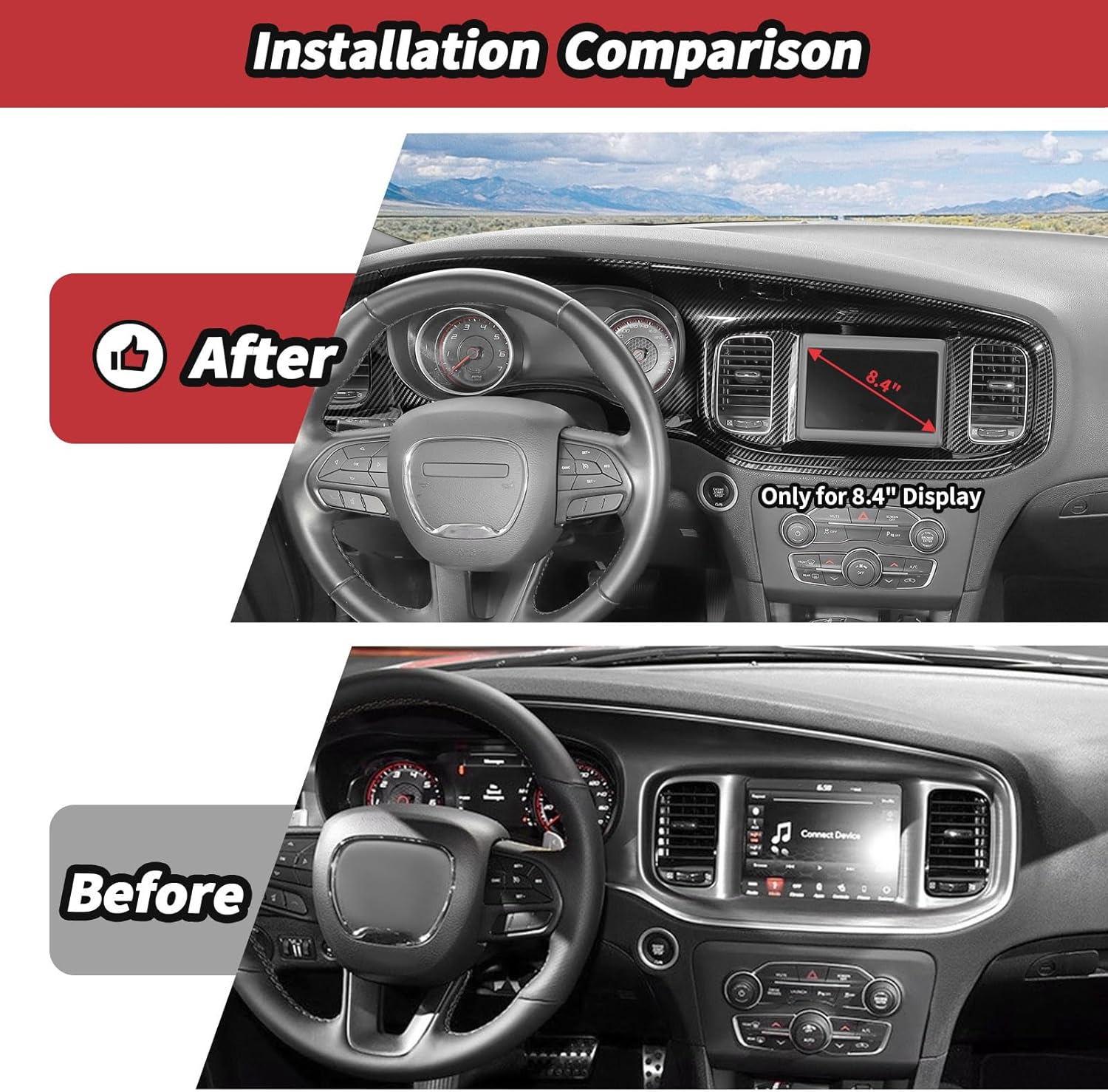 JeCar Carbon Fiber Dash Cover Trim Interior Accessories for 2015-2024 Dodge Charger (5pcs)