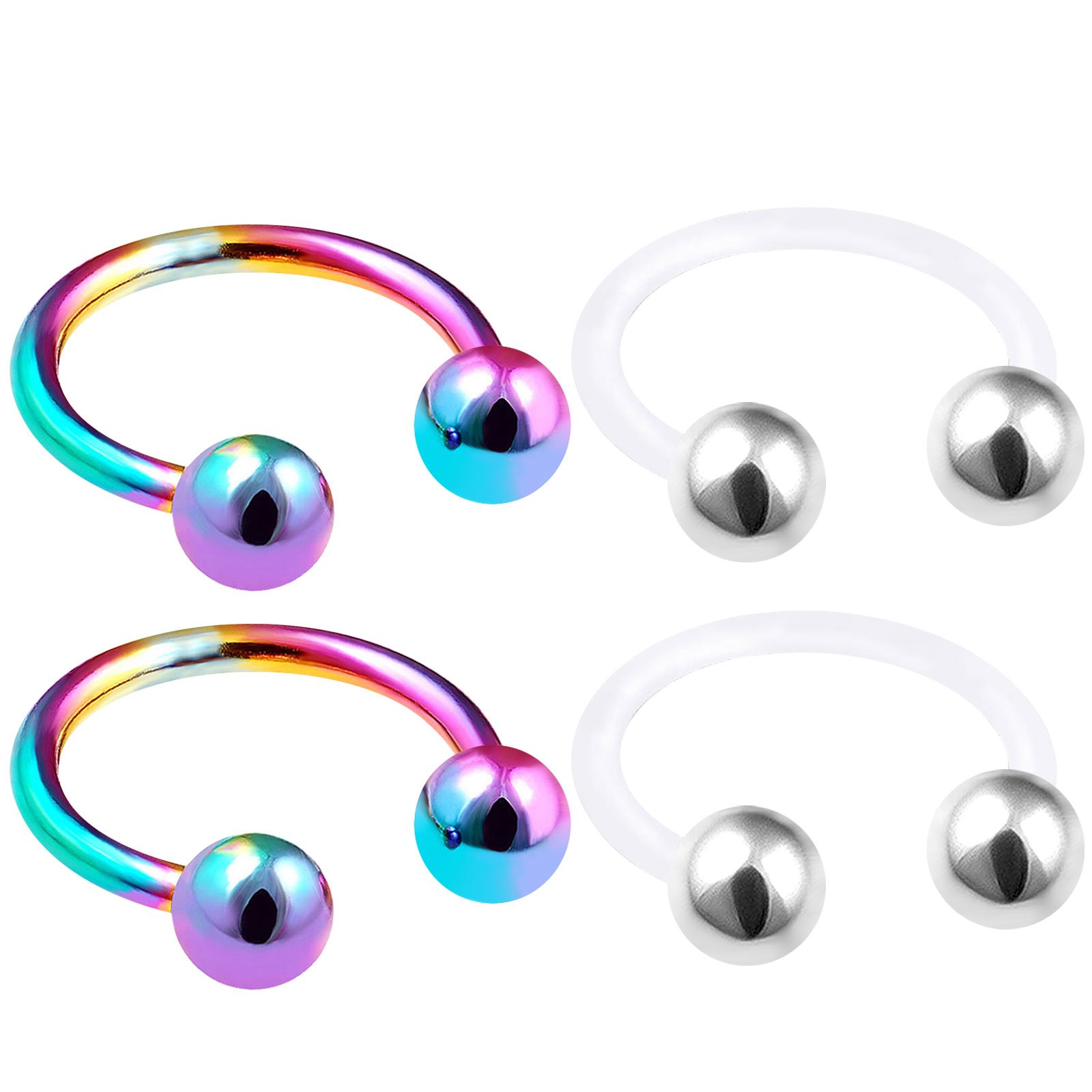 bodyjewellery 4pcs 16g Circular Barbell Snake bite Ring Helix Nose Rook Lobe Cartilage Ear Eyebrow Tragus Septum Lip BJAA - Pick Size